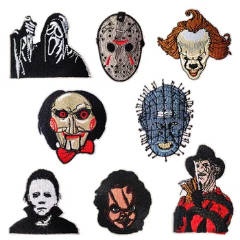 Нашивки с железом из фильма ужасов, маньяк-убийца, вышивка, аксессуары для поделок, наклейки из ткани в стиле панк на Хэллоуин, декоративная одежда