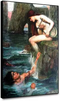 Плакат Джона Уильяма Уотерхауса Сирена Греческая мифология Сирена Произведение искусства Картина маслом