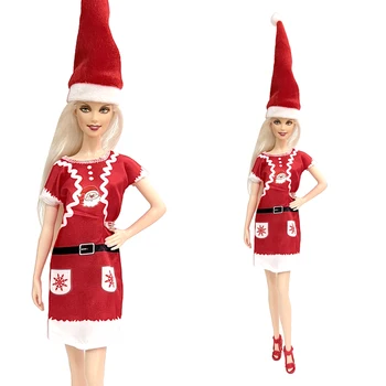 1 шт. Новое платье Санта-Клауса, модная одежда, шляпа ручной работы для игрушек куклы Барби, подарок на Рождественскую вечеринку для кукол 1/6, Аксессуары для кукол