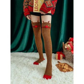2 пары носков выше колена из кораллового бархата, женские рождественские носки с героями мультфильмов, теплые домашние носки для сна, носки на месяц