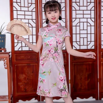 2019 Китайское платье для девочек, новогодняя вечеринка, ципао, цветочная одежда, традиционные платья чонсам