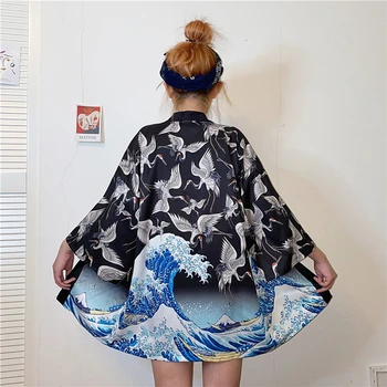 2020 Женские топы, блузки, рубашка harajuku kawaii, японская уличная одежда, кимоно, кардиган, женская блузка юката, халат, женщины