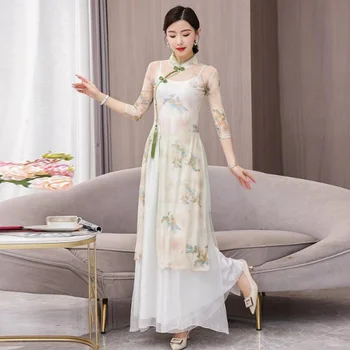 2023 женское винтажное танцевальное платье, костюм феи, китайский традиционный древний цветочный принт, топы с цветочным принтом, комплект брюк, народный танцевальный костюм