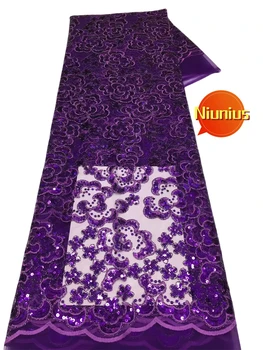2024 5 ярдов высококачественной новейшей популярной элегантной кружевной ткани с вышивкой из тюля и пайеток для свадебного платья NN5388_Z