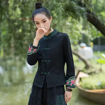 2024 традиционный китайский костюм эпохи тан, женская хлопковая льняная куртка с национальной цветочной вышивкой, этническое жаккардовое пальто, улучшенные топы hanfu