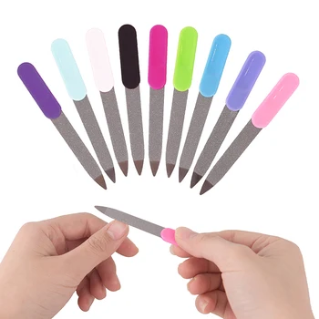 5шт Пластиковая ручка Металлические двухсторонние пилочки для ногтей Инструмент для маникюра и педикюра