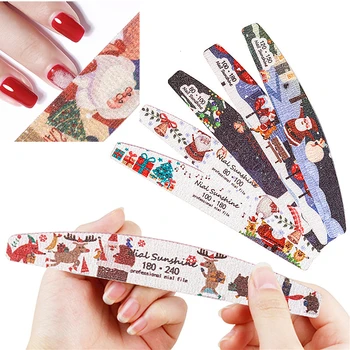 5ШТ Профессиональный набор двухсторонних пилочек для ногтей С Рождественской цветочной печатью, Пилочка для шлифования ногтей, Материалы для ногтей, Аксессуары для ногтей