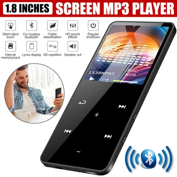 Bluetooth Музыкальный плеер MP3 MP4 с 1,8-дюймовым ЖК-экраном Портативный аудиосистема Walkman FM-радио Будильник Запись электронной книги Встроенный динамик