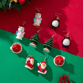 Docona Рождественские серьги-капли для женщин с мультяшным Санта-Лосем, Рождественской елкой, Пингвином, серьгами в виде снеговика, Рождественскими украшениями, новогодними подарками