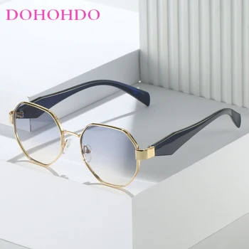 DOHOHDO, высококачественная полигональная оправа, Модные металлические солнцезащитные очки в стиле ретро для женщин, Мужские Солнцезащитные очки, Классические Винтажные Наружные оттенки UV400