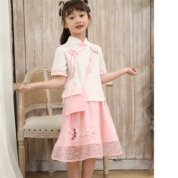 Hanfu girls Tang suit little girls 2020 новое летнее платье в китайском стиле, юбка для выпускного вечера, халат, китайский розовый костюм, китайское платье