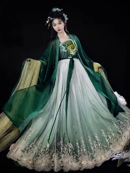 Hanfu Платье женское с китайской традиционной вышивкой Hanfu Женский Карнавальный костюм для косплея на Хэллоуин Hanfu Градиентное зеленое платье