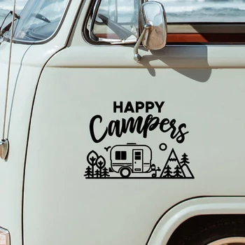 Happy Campers Car Sticke Винтажная Наклейка для Кемпера для Украшения Автомобиля Виниловые Наклейки На Окно Автомобиля Крышка Масляного Бака Стайлинг автомобиля