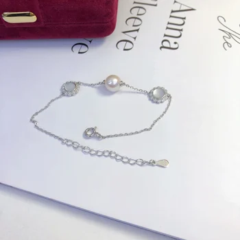 JY Твердое серебро 925 Пробы Круглые браслеты из пресноводного белого жемчуга 7-8 мм для женщин Прекрасные подарки на День рождения