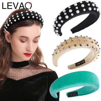 LEVAO Новая повязка на голову с имитацией жемчуга/губки, ручная работа, лента для волос из бисера, женские, женские, Элегантные бусины, обруч для волос, Аксессуары для волос, Ободок