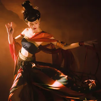 Mai Xu Feitian Комплект Юбок Hanfu Без Груди, Женская Экзотическая Одежда Для Выступлений, Комплект Из трех частей, Платье Hanfu, Красное платье в стиле Хань