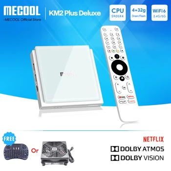 MECOOL KM2 Plus Deluxe Android TV Box с Медиаплеером, сертифицированным Netflix 4K Dolby Atmos/Dolby Vision 4 + 32G WiFi6 с портом ЛОКАЛЬНОЙ сети 1000M