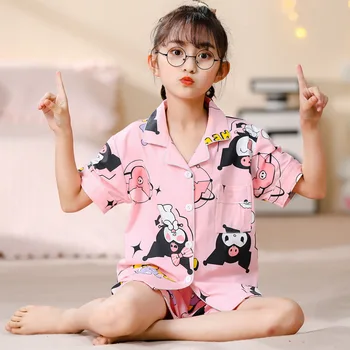 Sanrio Kuromi/ Детская домашняя одежда Аниме Cinnamorroll My Melody Kawaii, футболки с коротким рукавом, Шорты, пижамы для девочек, подарок для девочек