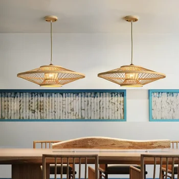 Бамбуковые подвесные светильники в китайском стиле, гостиная, современный простой ресторан, столовая, кухня, Подвесные светильники, деревянные светильники