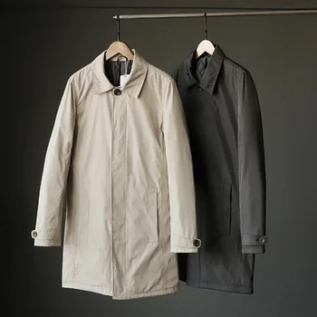 Ветрозащитный теплый тренч средней длины Мужская однотонная уличная одежда Непромокаемая ветровка Мужская Свободная повседневная куртка в японском стиле