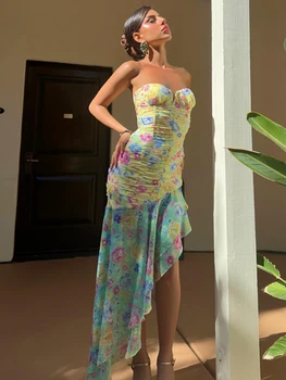 Винтажное макси-платье неправильной формы с модным принтом, сексуальное облегающее платье с открытой спиной, вечерние платья Porm для женщин