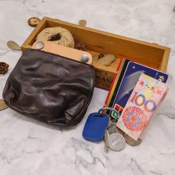винтажный кошелек, сделанный вручную из старой кожи растительного дубления, подходящего цвета, простая женская сумка для карт, чехол для карт