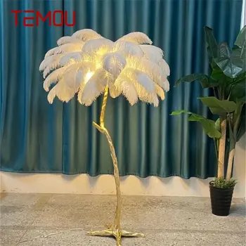 Винтажный торшер TEMOU Nordic, современный креативный латунный простой светодиодный светильник с перьями, для домашнего декора гостиной и спальни