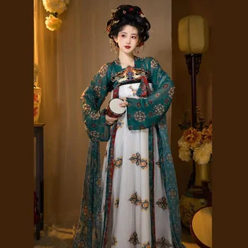 Водные китайские комплекты Hanfu, платья, женские старинные традиционные вышитые танцевальные костюмы, подлинный национальный стиль династии Тан