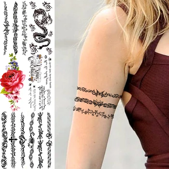 Временные татуировки в виде бабочки и цветочной лозы для женщин и мужчин, Реалистичный Дракон, Роза, Крест, Скорпион, Поддельная татуировка, наклейка, Сексуальные татуировки для взрослых