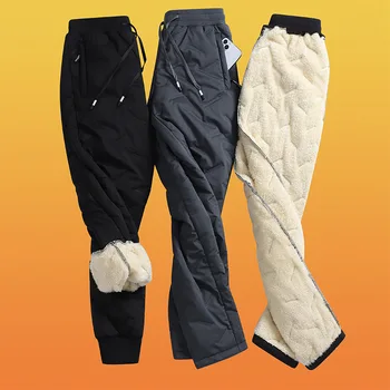 Высококачественные мужские флисовые теплые брюки-карго большого размера со свободным принтом, плюшевые утепленные брюки на шнурке, зимняя верхняя одежда, спортивные брюки