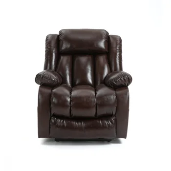Двухмоторное кресло с бесконечным расположением среднего размера из натуральной кожи коричневого цвета с откидывающейся спинкой с 8-точечной вибрацией