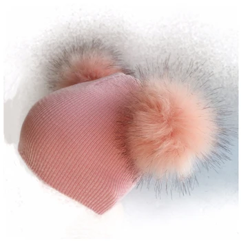 детская зимняя шапка из искусственного меха для малышей 1-3 лет, шапочка-бини с 2 двойными помпонами, шапочка для мальчиков и девочек, реквизит