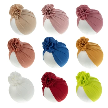 Детская шапочка-тюрбан, Шапочки для новорожденных с цветком, капор для малышей, Дышащий Однотонный Головной убор, подарок для душа