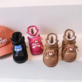 Детские зимние ботинки с милым рисунком, Зимние Новые плюшевые утепленные ботинки для девочек, Детские полусапожки, Повседневная обувь