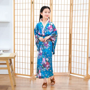 Детское Новизна, Синее платье Флоарал, Японское платье-Кимоно с принтом для маленьких девочек, Детские Винтажные Танцевальные костюмы Юката для маленьких девочек