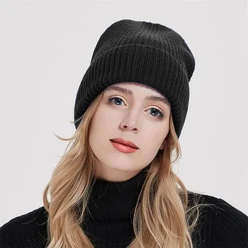Женская Мужская шапочка с напуском, мягкие однотонные зимние вязаные шапки, теплые кепки с черепом для уличной одежды, аксессуар для одежды