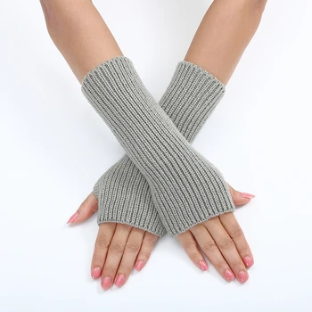 Зимние варежки с короткими рукавами, мягкие теплые шерстяные вязаные перчатки без пальцев, вязаные крючком женские перчатки на полпальца