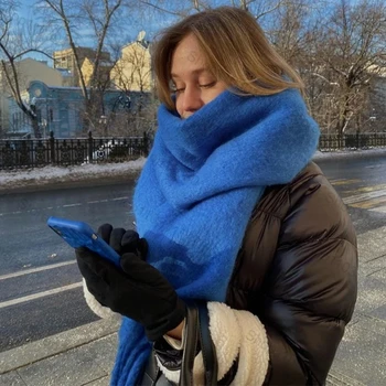 Зимний однотонный шарф, женский кашемировый утолщенный Теплый И пушистый шарф, удлиняющий Роскошную классическую однотонную мягкую шаль с кисточками