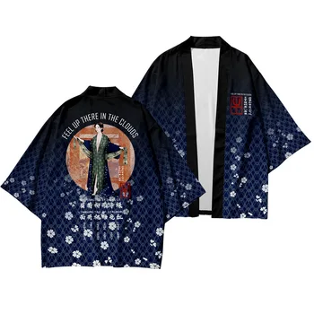 Кардиган-кимоно с принтом Belle Oiran, мужской Японский Традиционный Повседневный Свободный тонкий комплект, пальто, Брюки, Азиатская одежда Harajuku