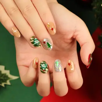 Квадратные Круглые накладные ногти Модные Французские Рождественские Наконечники для ногтей Снежинка Съемный пресс на ногти DIY