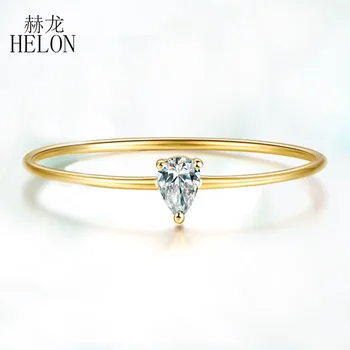 Кольцо HELON с муассанитом грушевидной огранки 3X5 мм для женщин из желтого золота Soild 10K Solitaire Jewerlry для рождественского подарка на помолвку