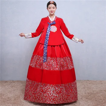 Красное Традиционное свадебное платье, Женское платье для взрослых, Улучшенное Корейское придворное платье, Этническое Корейское платье