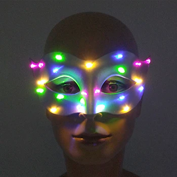 Красочная светящаяся маска на половину лица, Светодиодная светящаяся маска Лисы, Неоновая подсветка, Маски для ди-джеев, аксессуары для косплея