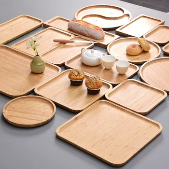 Круглый бамбуковый чайный поднос, домашняя тарелка для отеля, простой прямоугольный фруктовый хлеб, украшение сада, декоративно-прикладное искусство