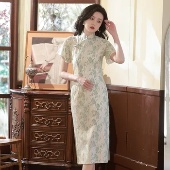 Кружевной элегантный Китайский стиль Cheongsam, новое женское Ципао, традиционное вечернее платье с воротником-стойкой, Летнее банкетное платье, наряды