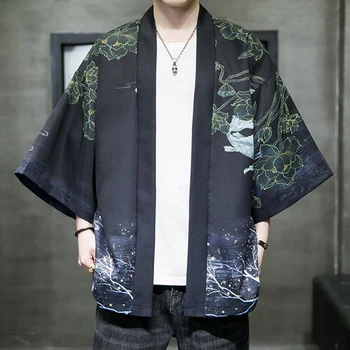 Летнее молодежное мужское кимоно в японском стиле 2023, повседневная традиционная одежда для вечеринок, кардиган-кимоно в стиле ретро карпа горячего тиснения