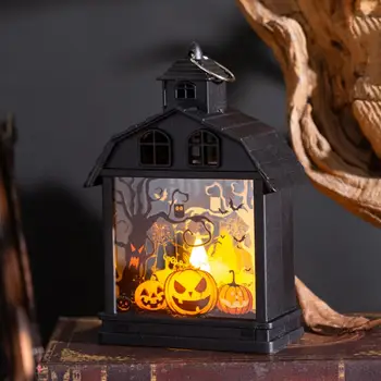 Маленький фонарь в стиле ретро с рисунком тыквы, фонарь на Хэллоуин, винтажный фонарь, портативная беспламенная свеча, лампа для украшения дома