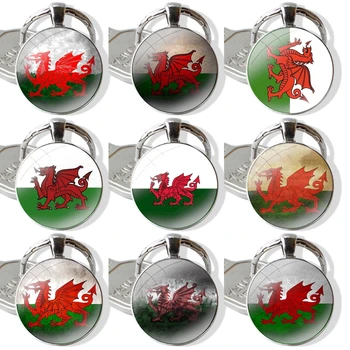 Мода с Флагом Уэльского Дракона в стиле Ретро, Креативный Дизайн, Брелок с Мультяшным Стеклянным Кабошоном, Брелки для ключей ручной работы