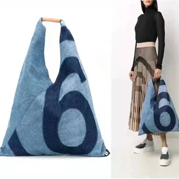 Модная дизайнерская джинсовая сумка через плечо для женщин 2023, Большая вместительная сумка-тоут, Классические сумки для покупок контрастных цветов