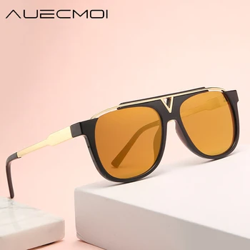 Модные брендовые дизайнерские квадратные солнцезащитные очки большого размера, женские для мужчин, Винтажные зеркальные оттенки, Градиентные линзы, Металлические солнцезащитные очки UV400